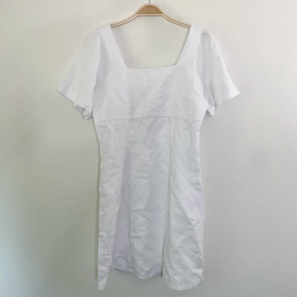 NWT Madewell Square-Neck Mini Dress in‎ 100% Linen Size 6 White Sundress NP764 - Picture 2 of 9